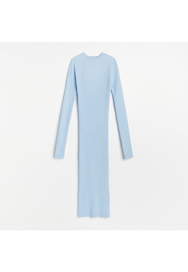 Reserved - Dopasowana sukienka z prążkowanej dzianiny - Niebieski. Kolor: niebieski. Materiał: dzianina, prążkowany