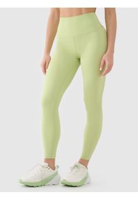 4f - 4F Legginsy treningowe z wysokim stanem damskie - zielone XL. Stan: podwyższony. Kolor: zielony. Materiał: materiał, dzianina, poliester, elastan, włókno. Wzór: gładki, jednolity, ze splotem. Sport: fitness