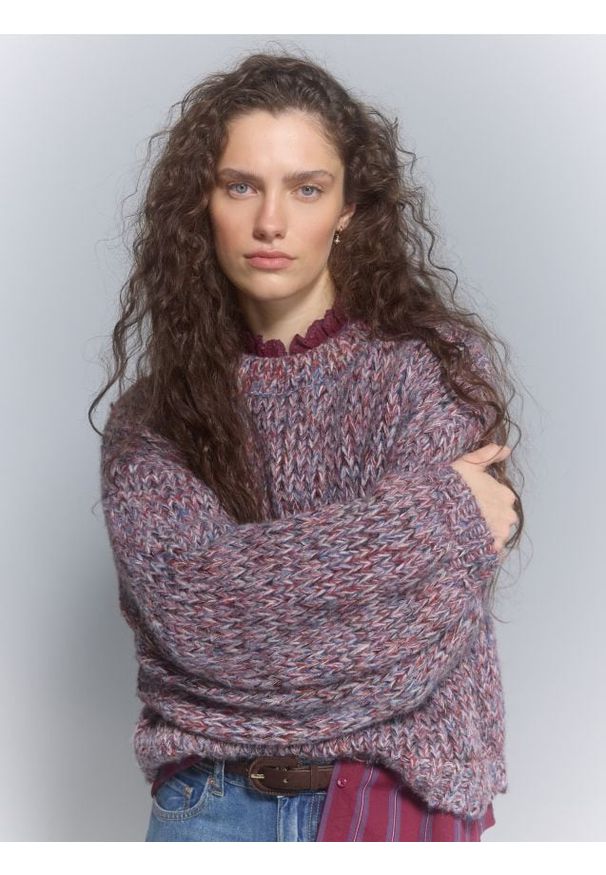 Reserved - Sweter z domieszką wełny - bordowy. Kolor: czerwony. Materiał: wełna