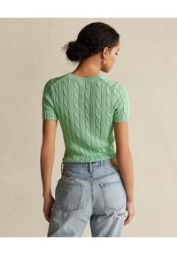 Ralph Lauren - RALPH LAUREN - Zielony sweter z krótkimi rękawami Slim fit. Typ kołnierza: polo. Kolor: zielony. Materiał: tkanina. Długość rękawa: krótki rękaw. Długość: krótkie