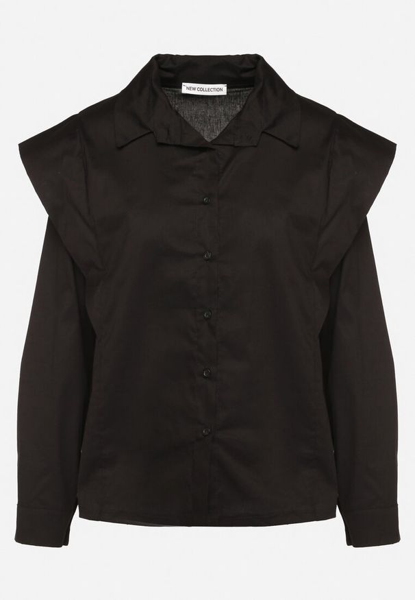 Born2be - Czarna Bawełniana Koszula z Ozdobnymi Ramionami Teladoria. Okazja: na co dzień. Kolor: czarny. Materiał: bawełna. Styl: casual, elegancki