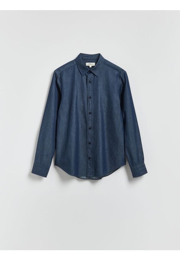 Reserved - Bawełniana koszula slim fit - indigo jeans. Materiał: jeans, bawełna