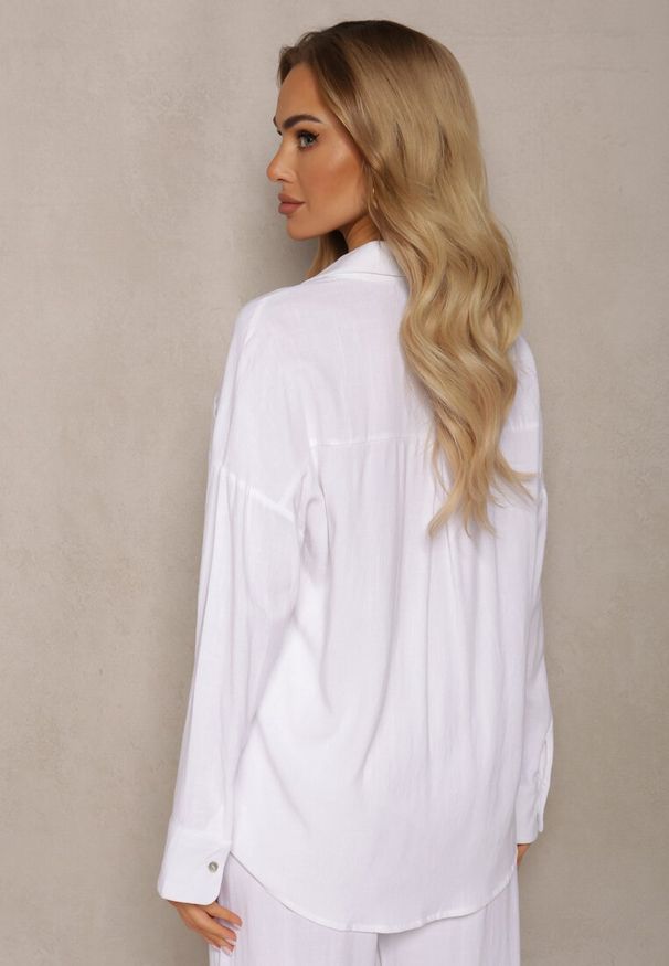 Renee - Biała Klasyczna Koszula z Wiskozy i Lnu Vistar. Okazja: na co dzień. Kolor: biały. Materiał: len, wiskoza. Długość rękawa: długi rękaw. Długość: długie. Styl: klasyczny