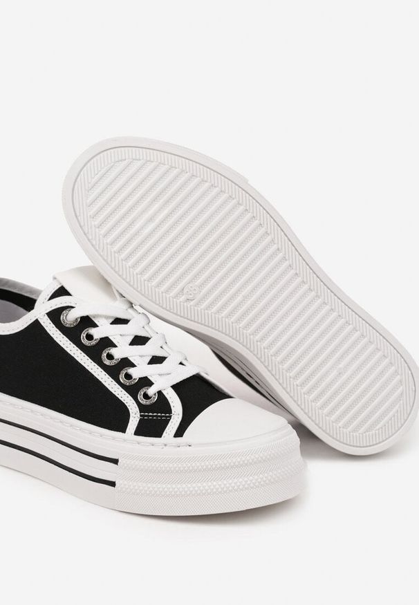 Born2be - Czarne Trampki na Grubej Podeszwie z Cyrkoniami Felithea. Okazja: na co dzień, na spacer. Kolor: czarny. Materiał: jeans. Szerokość cholewki: normalna. Styl: casual, elegancki