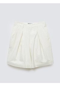 Big-Star - Szorty damskie lniane w prążek kremowe Kinnisa 102. Okazja: na co dzień. Kolor: kremowy. Materiał: len. Wzór: prążki. Sezon: lato. Styl: casual, klasyczny, elegancki #4