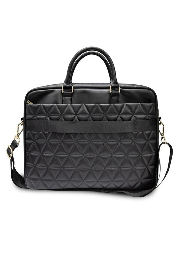 Torba Guess Quilted 15'' czarna. Kolor: czarny. Materiał: skóra ekologiczna. Wzór: aplikacja. Styl: elegancki