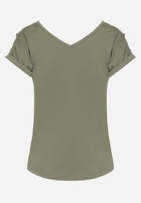 Born2be - Zielony T-shirt Violante. Kolor: zielony. Materiał: elastan, jersey, bawełna, dzianina. Długość: krótkie