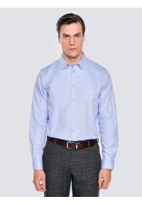 Big-Star - Koszula męska bawełniana błękitna Guberno 400. Okazja: do pracy. Kolor: niebieski. Materiał: bawełna. Wzór: haft, jodełka, ze splotem. Styl: klasyczny, elegancki #1