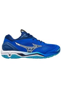 Buty do piłki ręcznej męskie Mizuno Wave Stealth 6. Kolor: niebieski, wielokolorowy, biały. Materiał: syntetyk, materiał. Szerokość cholewki: normalna. Model: Mizuno Wave. Sport: piłka ręczna