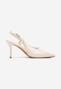 Renee - Beżowe Sandały Lakierowane Vices na Szpilce Slingback Raleira. Okazja: na co dzień, na imprezę, na spacer. Nosek buta: szpiczasty. Zapięcie: sprzączka. Kolor: beżowy. Materiał: lakier. Obcas: na szpilce. Styl: klasyczny, casual. Wysokość obcasa: średni #5