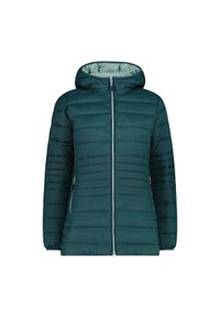 Długa kurtka puchowa z kapturem na zamek Sorona Aura damska CMP. Typ kołnierza: kaptur. Kolor: zielony. Materiał: puch. Długość: długie. Sport: turystyka piesza #1