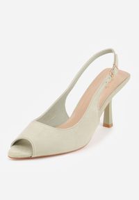 Born2be - Zielone Sandały na Szpilce z Odkrytą Piętą i Palcami Zitena. Okazja: na co dzień. Zapięcie: sprzączka. Kolor: zielony. Wzór: ażurowy. Obcas: na szpilce. Styl: casual, elegancki. Wysokość obcasa: średni #7