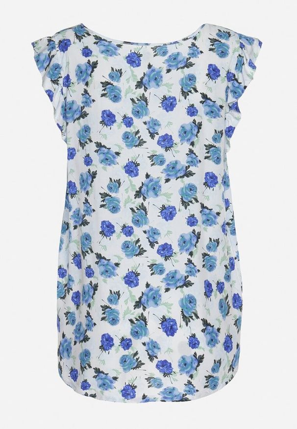 Born2be - Niebieska Bawełniana Bluzka w Kwiaty Naperia. Okazja: na co dzień. Kolor: niebieski. Materiał: bawełna. Wzór: kwiaty. Styl: casual, elegancki