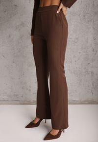 Renee - Brązowy Komplet o Garniturowym Kroju z Marynarką z Wiązaniem i Spodniami Falestra. Kolor: brązowy #6