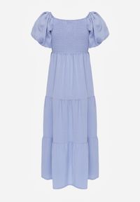 Born2be - Jasnoniebieska Wiskozowa Sukienka z Bufiastymi Rękawami i Marszczoną Górą Liones. Okazja: na co dzień. Kolor: niebieski. Materiał: wiskoza. Długość rękawa: krótki rękaw. Sezon: lato. Typ sukienki: proste. Styl: wakacyjny, casual #6