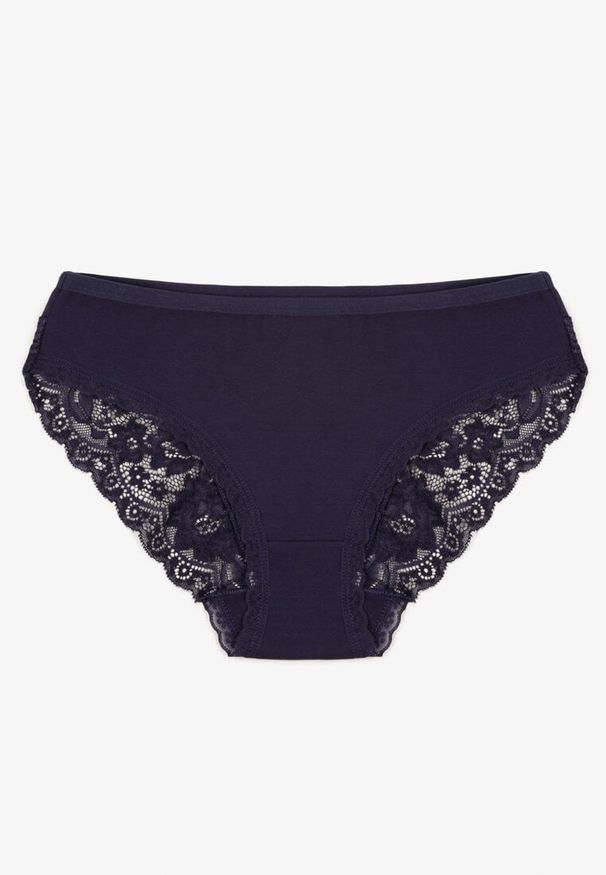 Born2be - Granatowe Majtki Figi Zdobione Koronką Venissella. Kolor: niebieski. Materiał: koronka. Wzór: aplikacja, koronka