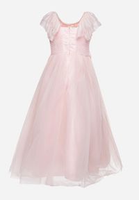 Born2be - Różowa Rozkloszowana Tiulowa Sukienka z Perełkami i Falbanką Aperitva. Kolor: różowy. Materiał: tiul. Wzór: aplikacja #2