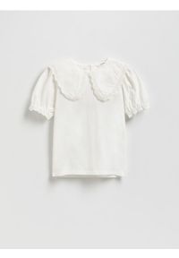 Reserved - Bluzka z ozdobnym kołnierzykiem - złamana biel. Materiał: bawełna