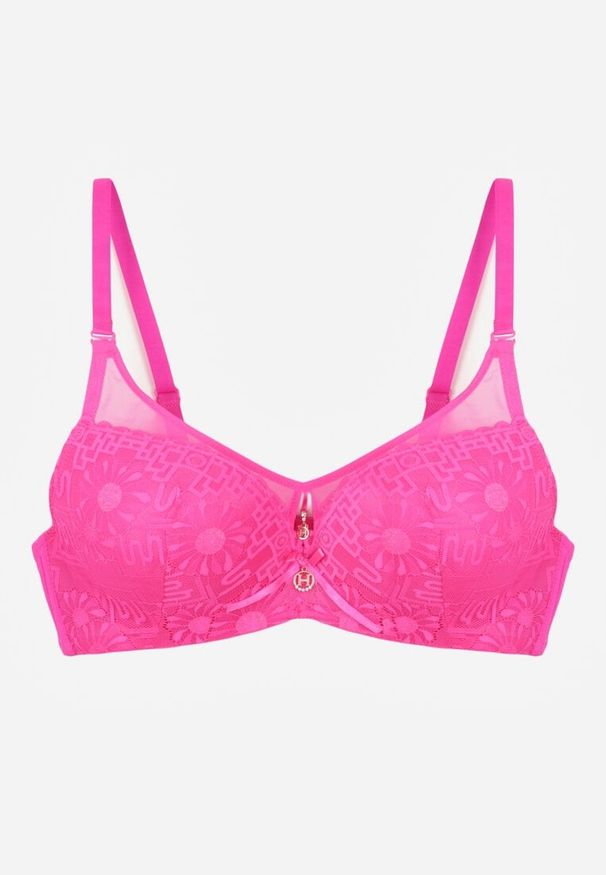 Born2be - Różowy Koronkowy Biustonosz z Transparentnymi Wstawkami Vanniel. Kolor: różowy. Materiał: koronka