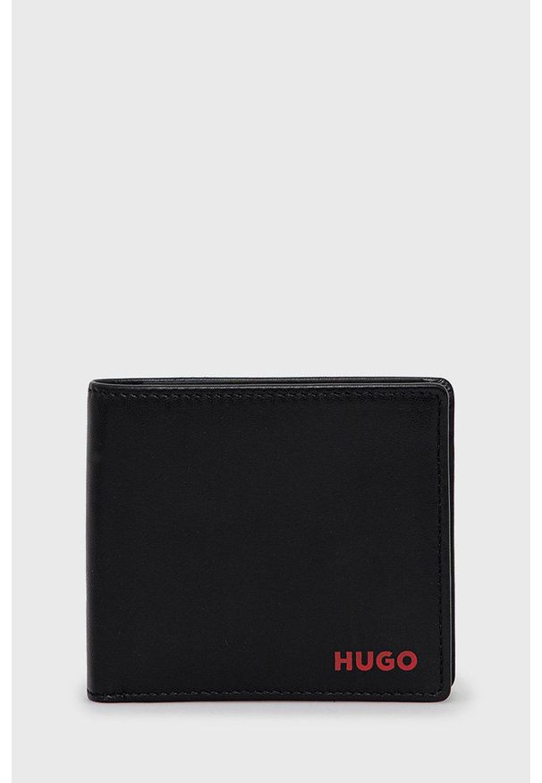 Hugo - HUGO portfel skórzany męski kolor czarny. Kolor: czarny. Materiał: skóra