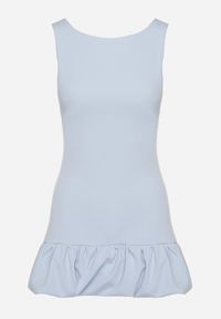 Born2be - Niebieski Taliowany Kombinezon Ozdobiony Falbanką Semiriela. Okazja: na co dzień. Kolor: niebieski. Wzór: aplikacja. Styl: klasyczny, casual #7