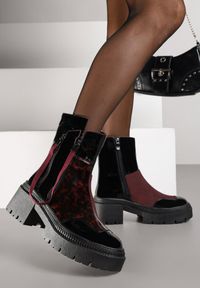 Born2be - Czarno-Bordowe Lakierowane Botki Vices z Ozdobną Tasiemką Rivavie. Okazja: na co dzień. Kolor: czarny. Materiał: lakier. Styl: casual, elegancki #5