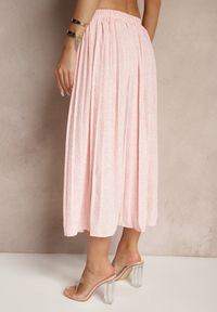 Renee - Różowa Rozkloszowana Spódnica Zdobiona Wzorem w Kropki Ediraviela. Okazja: na co dzień. Kolor: różowy. Wzór: aplikacja, kropki. Styl: elegancki, casual
