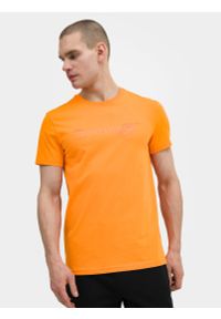 4f - T-shirt regular z bawełny organicznej męski. Kolor: pomarańczowy. Materiał: bawełna. Wzór: nadruk