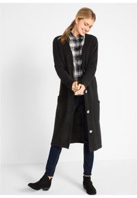 bonprix - Płaszcz dzianinowy z naszywanymi kieszeniami. Kolor: czarny. Materiał: dzianina. Długość rękawa: długi rękaw. Długość: długie #1