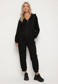 Born2be - Czarny Komplet Dresowy Rozpinana Bluza i Spodnie Joggery z Bawełną Anarrise. Kolor: czarny. Materiał: dresówka, bawełna