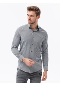 Ombre Clothing - Koszula męska w drobną kratę REGULAR FIT K622 - czarna - XXL. Okazja: na co dzień. Kolor: czarny. Materiał: bawełna, poliester. Długość rękawa: długi rękaw. Długość: długie. Styl: casual, klasyczny #3