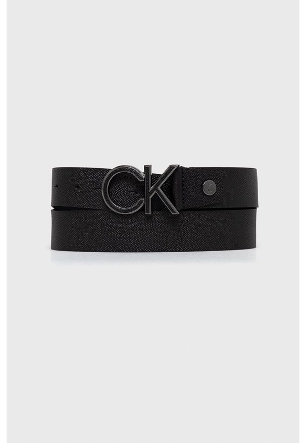 Calvin Klein Pasek skórzany męski kolor czarny. Kolor: czarny. Materiał: skóra