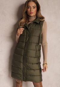 Renee - Zielona Kamizelka Pikowana Długa Liccia. Okazja: na co dzień. Kolor: zielony. Długość rękawa: bez rękawów. Długość: długie. Wzór: aplikacja. Styl: casual #2