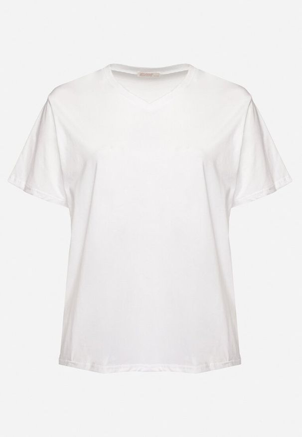 Born2be - Biały T-shirt z Bawełny z Dekoltem w Serek Aveltebia. Okazja: na co dzień. Typ kołnierza: dekolt w serek. Kolekcja: plus size. Kolor: biały. Materiał: bawełna. Styl: klasyczny, casual