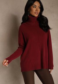 Renee - Bordowy Golf o Fasonie Klasycznego Swetra z Domieszką Kaszmiru Rorilaine. Okazja: na co dzień. Typ kołnierza: golf. Kolor: czerwony. Materiał: kaszmir. Długość rękawa: długi rękaw. Długość: długie. Wzór: aplikacja. Styl: klasyczny #4