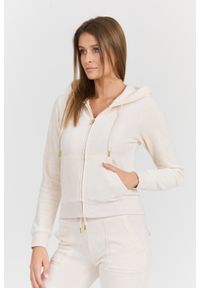 Juicy Couture - JUICY COUTURE Beżowa damska bluza Robertson Gold, Rozmiar M. Okazja: na co dzień. Typ kołnierza: kaptur. Kolor: beżowy. Materiał: materiał, poliester, bawełna. Długość rękawa: długi rękaw. Długość: długie. Styl: elegancki, casual