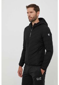 EA7 Emporio Armani kurtka puchowa męska kolor czarny przejściowa. Typ kołnierza: kaptur. Kolor: czarny. Materiał: puch