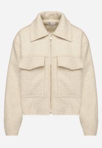 Born2be - Beżowa Pudełkowa Kurtka z Kołnierzykiem i Kieszeniami o Krótkim Fasonie Neliella. Okazja: na co dzień. Kolor: beżowy. Materiał: jeans. Długość: krótkie. Styl: casual, elegancki #2