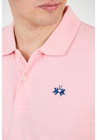 La Martina - LA MARTINA Różowe męskie polo z małym logo, Rozmiar M. Typ kołnierza: polo. Kolor: różowy #4
