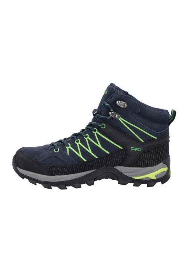 Buty trekkingowe męskie CMP Rigel Mid Trekking. Wysokość cholewki: za kostkę. Zapięcie: sznurówki. Kolor: wielokolorowy, czarny, niebieski. Materiał: skóra, tkanina, zamsz, materiał, syntetyk. Szerokość cholewki: normalna. Sport: turystyka piesza