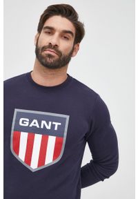 GANT - Gant bluza męska kolor granatowy z nadrukiem. Okazja: na co dzień. Kolor: niebieski. Materiał: bawełna. Wzór: nadruk. Styl: casual
