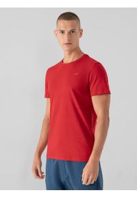 4f - T-shirt regular gładki męski. Kolor: czerwony. Materiał: dzianina. Wzór: gładki #1