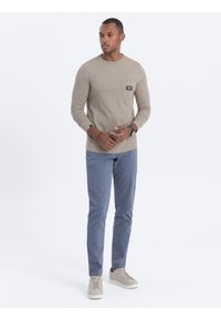 Ombre Clothing - Longsleeve męski z kieszonką - popielaty V3 L156 - XL. Kolor: szary. Materiał: materiał, bawełna. Długość rękawa: długi rękaw. Wzór: aplikacja #5