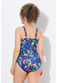 ULLA POPKEN - Damski Strój kąpielowy miękkie miseczki dekolt w serek siateczka Powermesh. Kolekcja: plus size. Kolor: niebieski. Materiał: poliester, elastan, poliamid, materiał