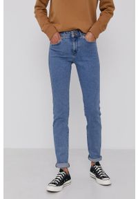 Wrangler jeansy Slim Static Stone damskie high waist. Stan: podwyższony. Kolor: niebieski