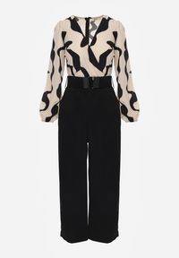 Renee - Beżowy Długi Kombinezon z Paskiem i Kopertowym Dekoltem Johnatho. Okazja: na co dzień. Kolor: beżowy. Długość: długie. Styl: casual, elegancki #6