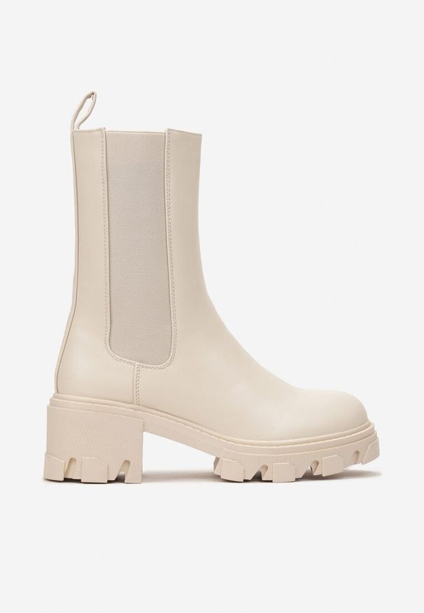 Renee - Beżowe Botki w Stylu Grunge na Masywnej Podeszwie Iothea. Kolor: beżowy. Styl: elegancki