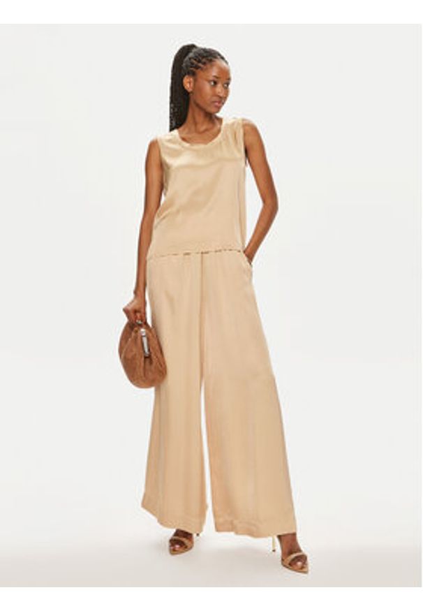 ViCOLO Spodnie materiałowe TB0034 Beżowy Relaxed Fit. Kolor: beżowy. Materiał: wiskoza