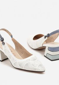 Renee - Białe Ażurowe Sandały na Słupku ze Skórzaną Wkładką Milanelle. Okazja: na co dzień. Kolor: biały. Materiał: skóra. Wzór: ażurowy. Obcas: na słupku. Styl: casual, klasyczny, elegancki #4