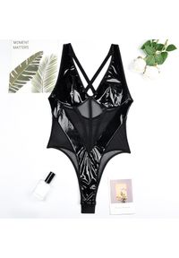 Intica - Body z transparentnymi pasami elegancki fason na wieczór Seiko. Kolor: czarny. Materiał: materiał, skóra